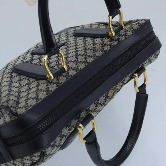 CELINE Macadam Canvas Boston Bag Navy Gold Auth - Picture 10 of 15